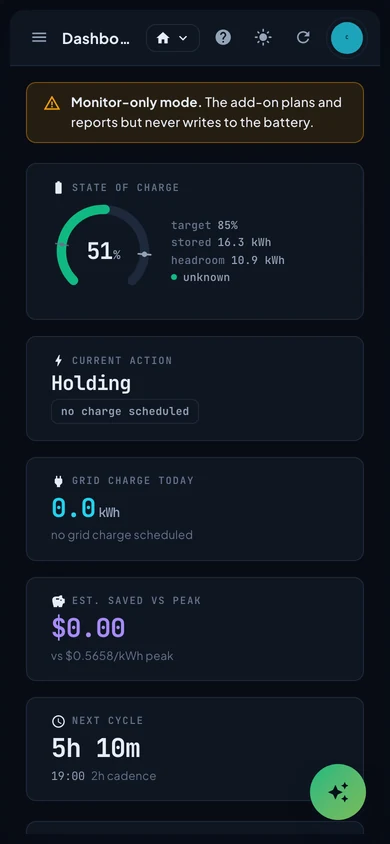 The tnkrgy dashboard on a phone