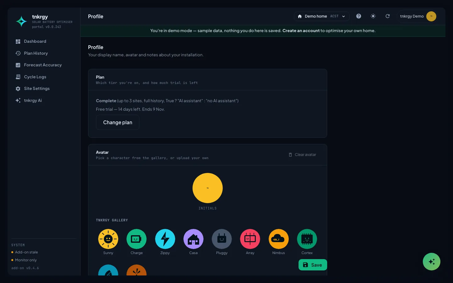 The profile page: display name and avatar
